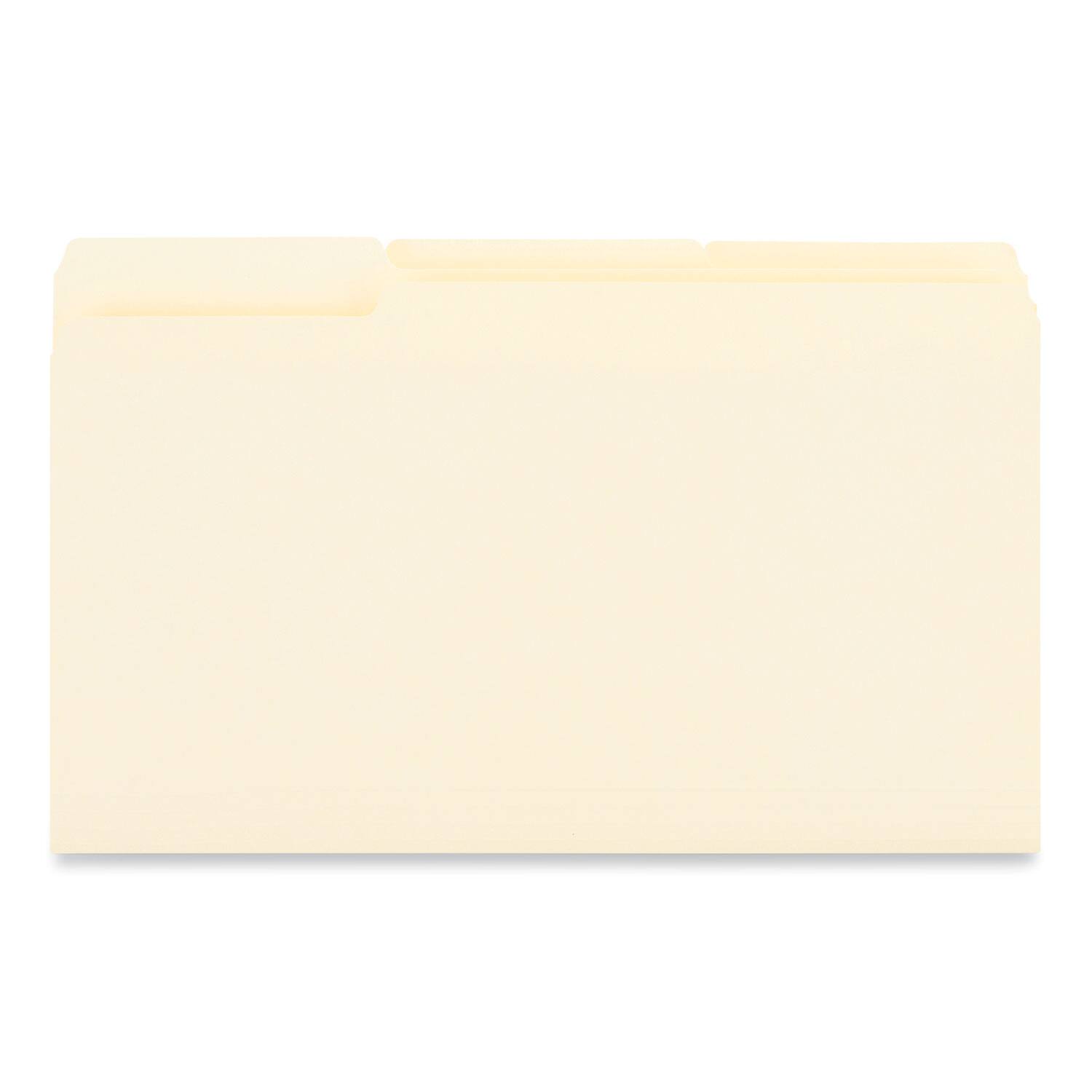 Angle. Universal - Interior File Folders, 1/3-Cut Tabs: Assorted, Legal Size, 9.5-pt Manila, 100/Box.