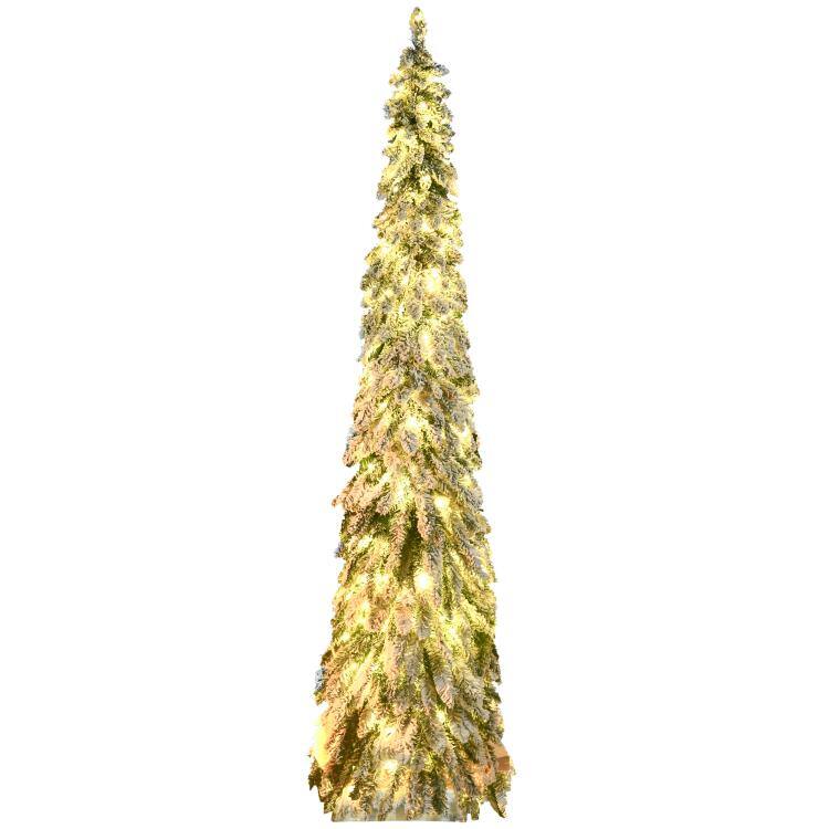 Alt View 10. PULUZ - 7 feet Artificial Slim Christmas Trees, with Snow Frosted Branches, Warm White or Colorful LED Lights, Downswept Shape - Green.
