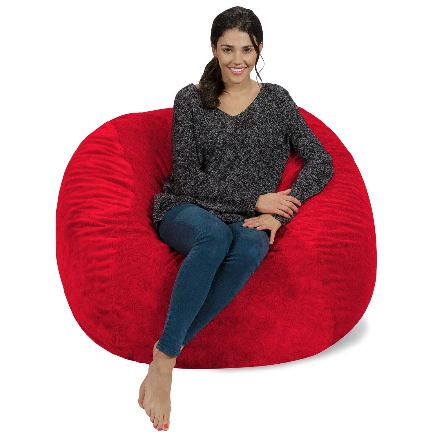 JETRANSPORT - Bean Bag Chair: Giant 4' Memory Foam Furniture - Big Sofa With Soft Fiber Cover Pink Micro,micro - Microsuede Red Furry