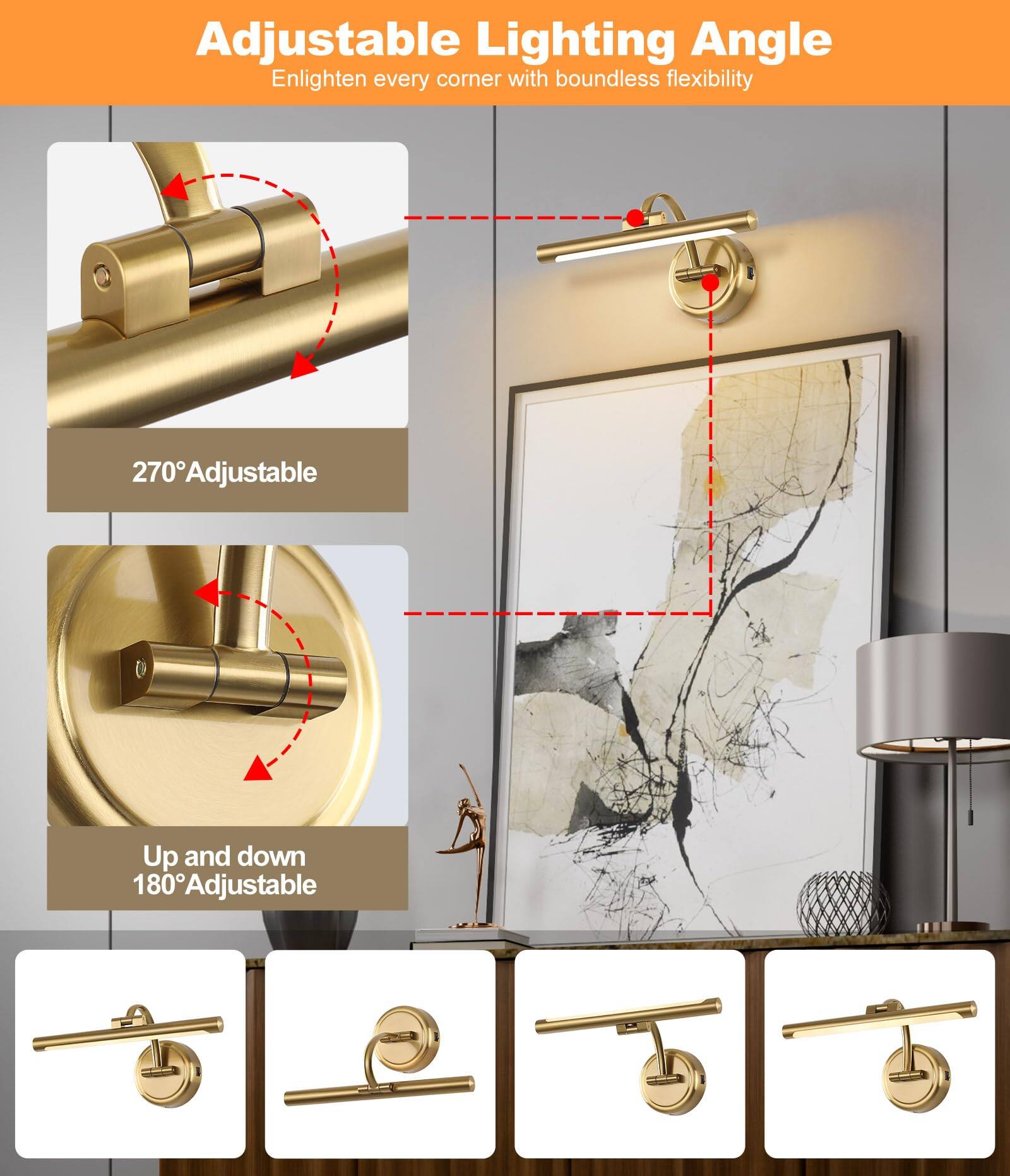 Adjustable Lighting Angle  
Enlighten every corner with boundless flexibility  

270° Adjustable  

Up and down  
180° Adjustable