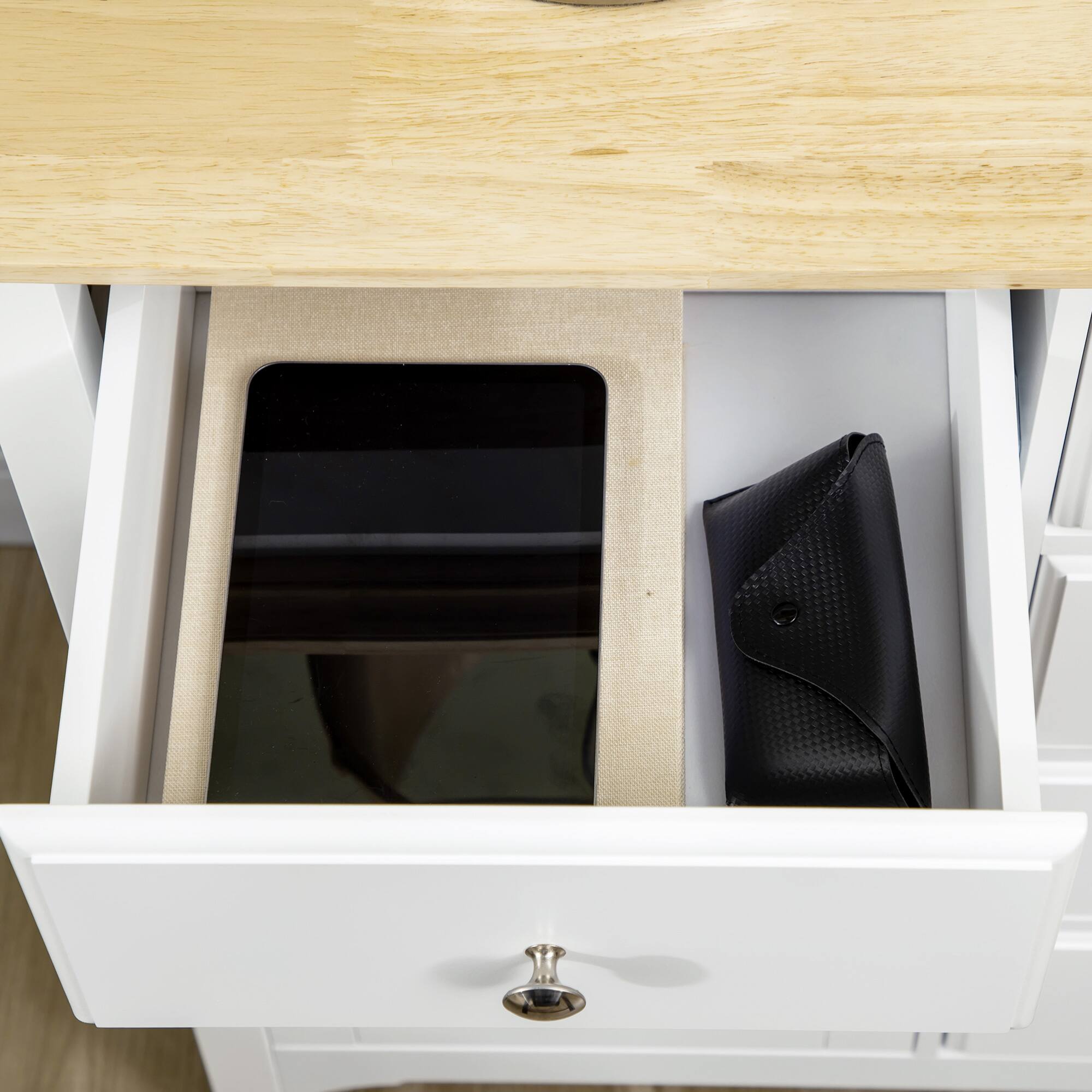 Alt View 7. Homcom - with Storage Drawers, Buffet Cabinet with Rubber Wood Top and Adjustable Shelves - White.
