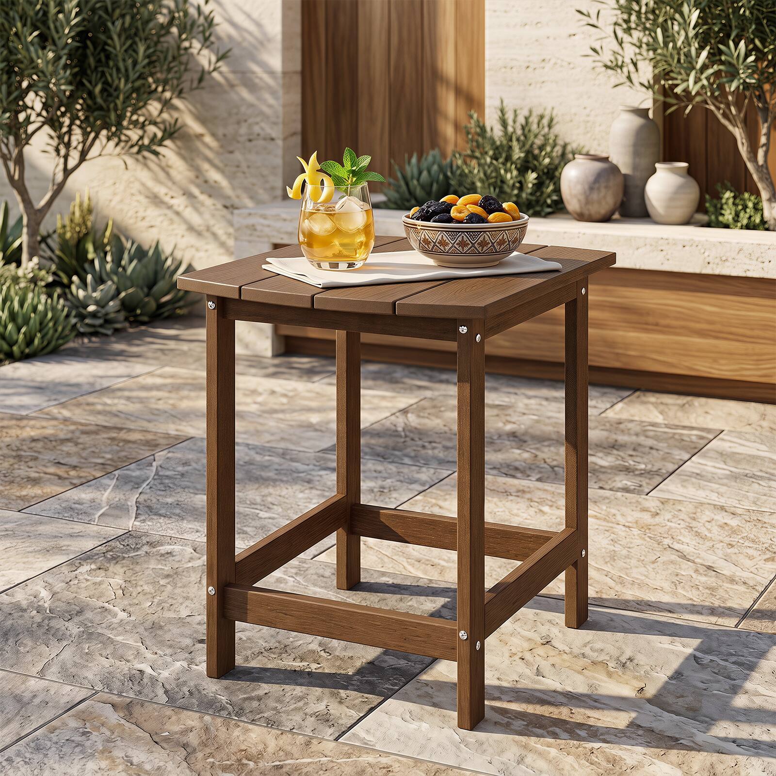 Alt View 1. Gymax - Gymax 18'' Patio Adirondack Side Table Weather Resistant HDPE for Garden Brown - Brown.