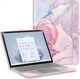 Fintie - Sleeve Case for Microsoft Surface Laptop 8th/7/6/5/4/3/2, 13.5-13.8 Inch, Folio Book Cover with Large Pocket, PU Leather - Dreamy Marble