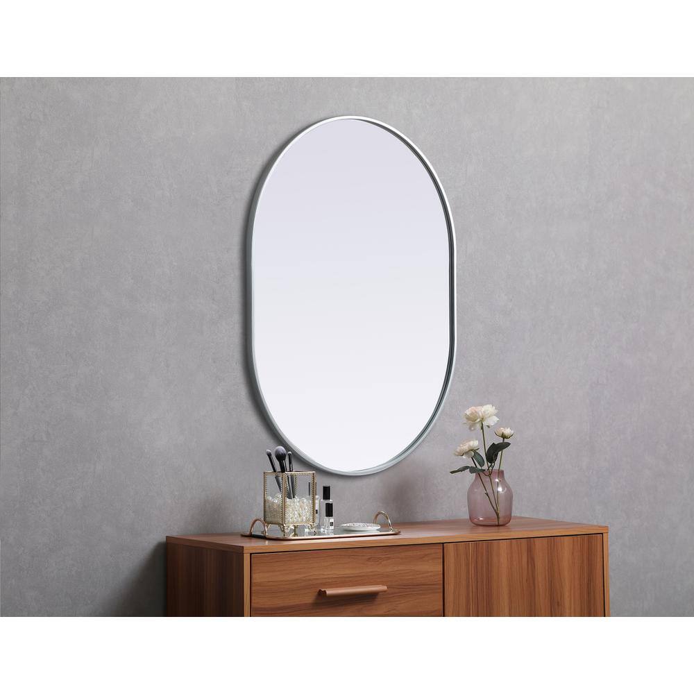 Alt View 4. Elegant Decor - Metal Frame Oval Mirror 30x40 Inch in Silver - Silver.
