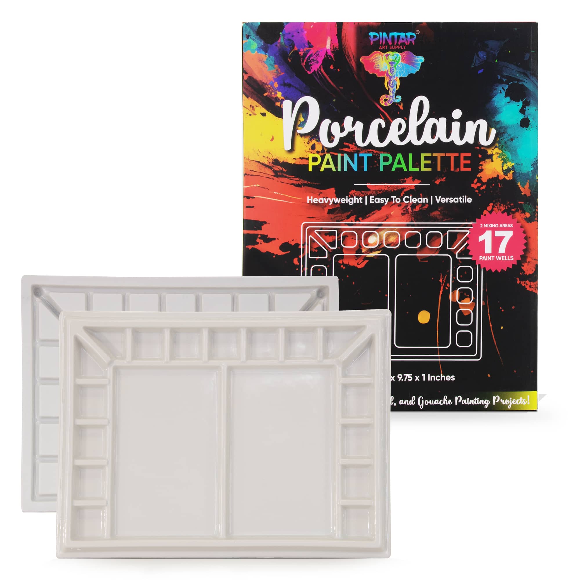 Pintar - Ceramic Watercolor Paint Palette Tray - 17 Well Ceramic Palette | Rectangle - 13 x 9.8 inch  Paint Pallet price history on PriceWatchPro