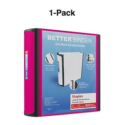 1-Pack  
BETTER BINDER  
Our Most Durable Binder  

Staples  
Lasting Performance, Flexible Spine  
3  
600