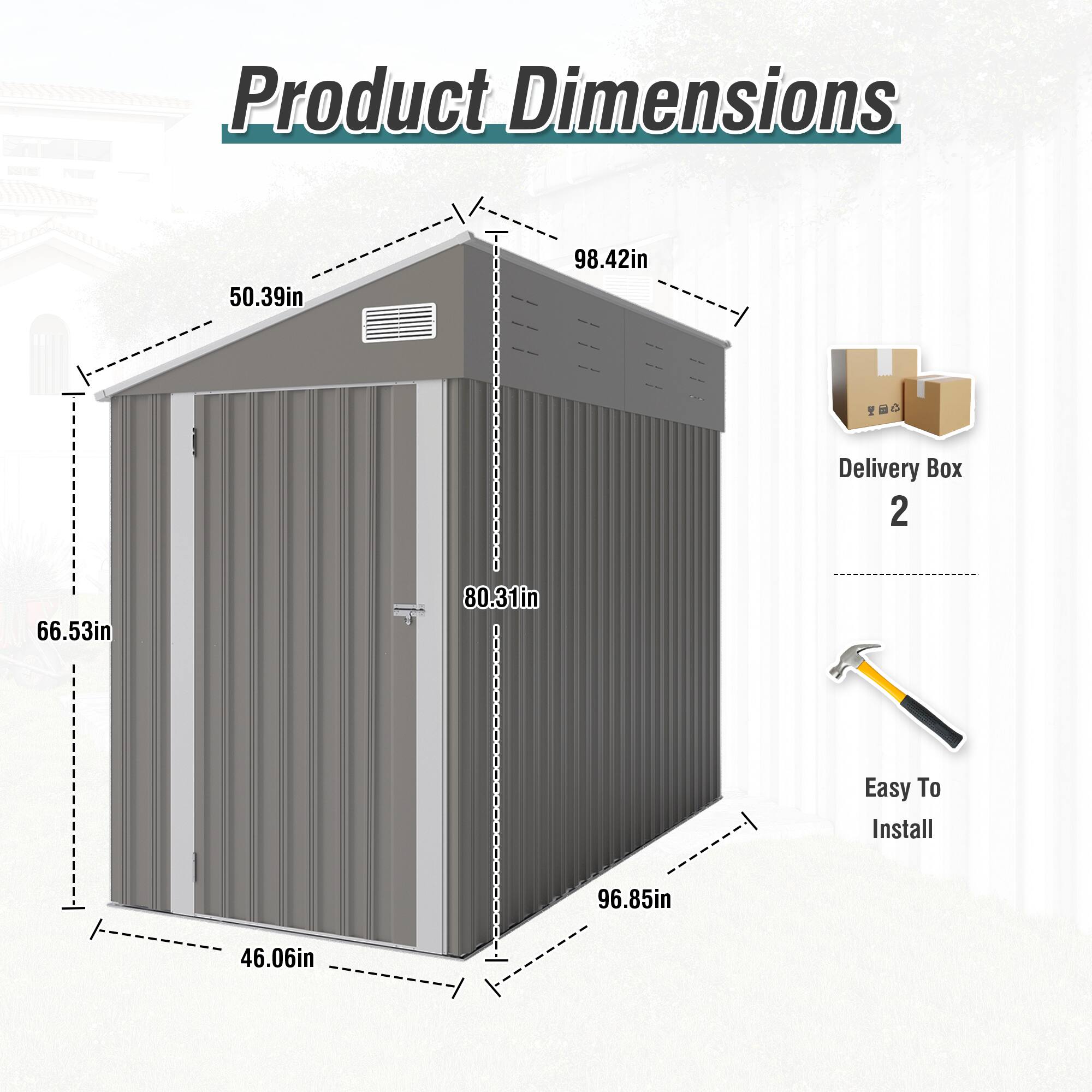 Product Dimensions: 50.39in x 98.42in  
Delivery Box: 66.53in x 80.31in  
Easy To Install: 96.85in x 46.06in