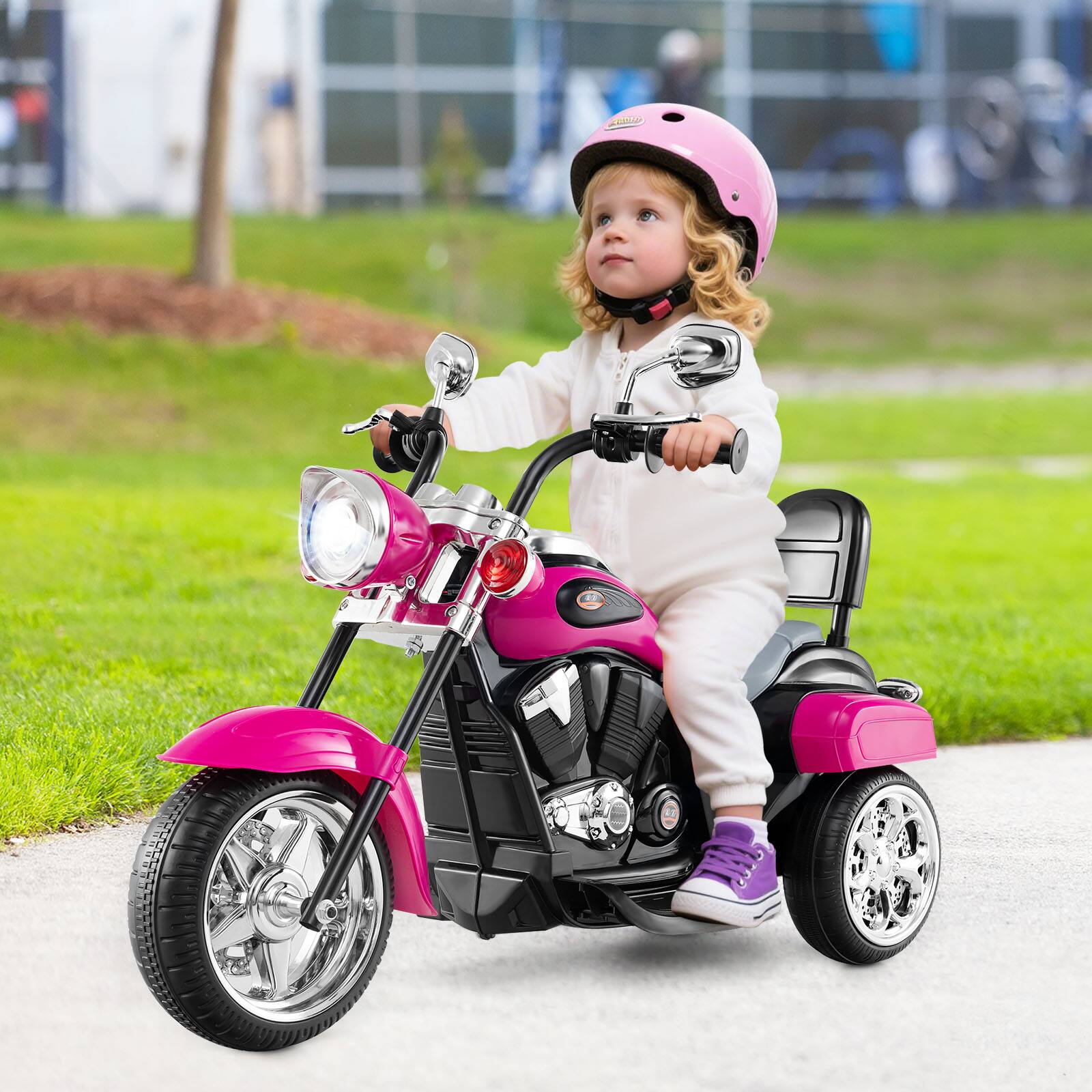 Alt View 1. Gymax - Gymax 6V Electric Kids Motorcycle 3-Wheel Ride On Toy w/ Adjustable Headlight Rose - Pink.