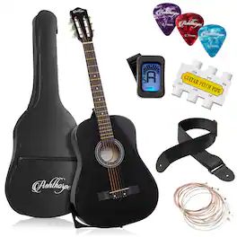 Ashthorpe - Beginner Acoustic Guitar Package - Starter Kit - Black