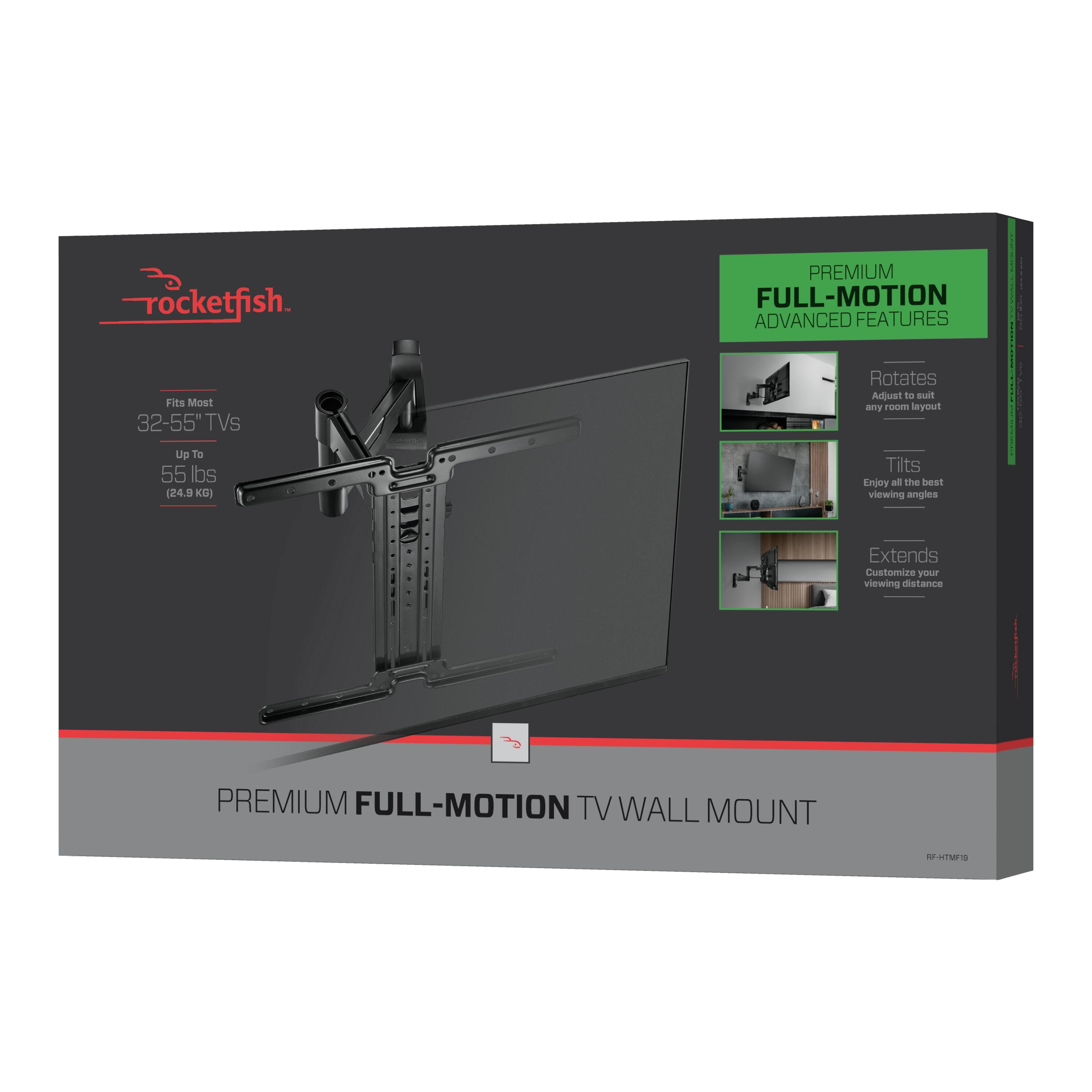 Rocketfish Premium Full-Motion TV Wall Mount. Fits Most 32-55 TVs. Advanced Features: Rotates, Adjusts, Suits any screen layout, Tilts, Extends, Customize your viewing distance.