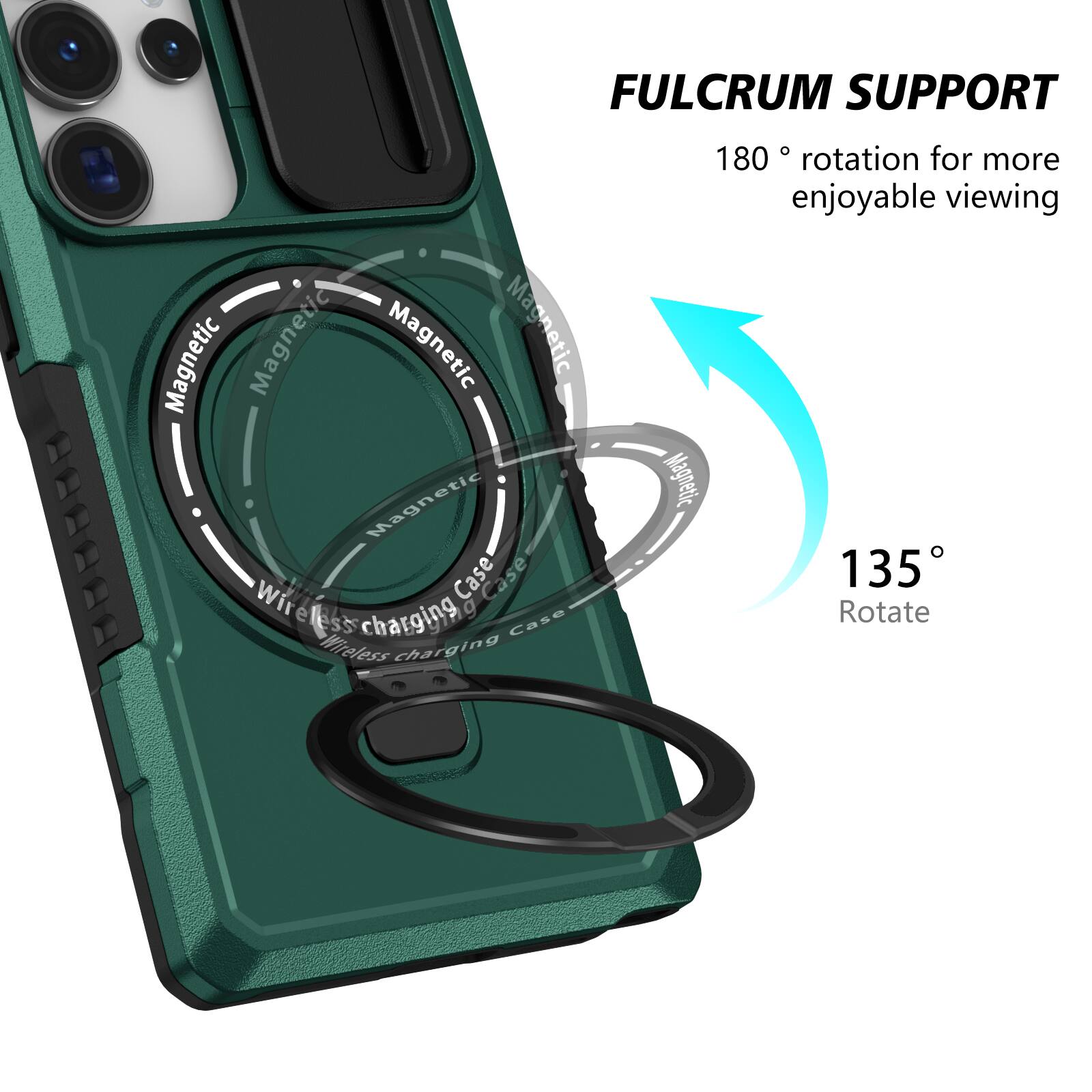 FULCRUM SUPPORT

Magnetic Wireless Case
Wireless charging

180° rotation for more enjoyable viewing

135° Rotate