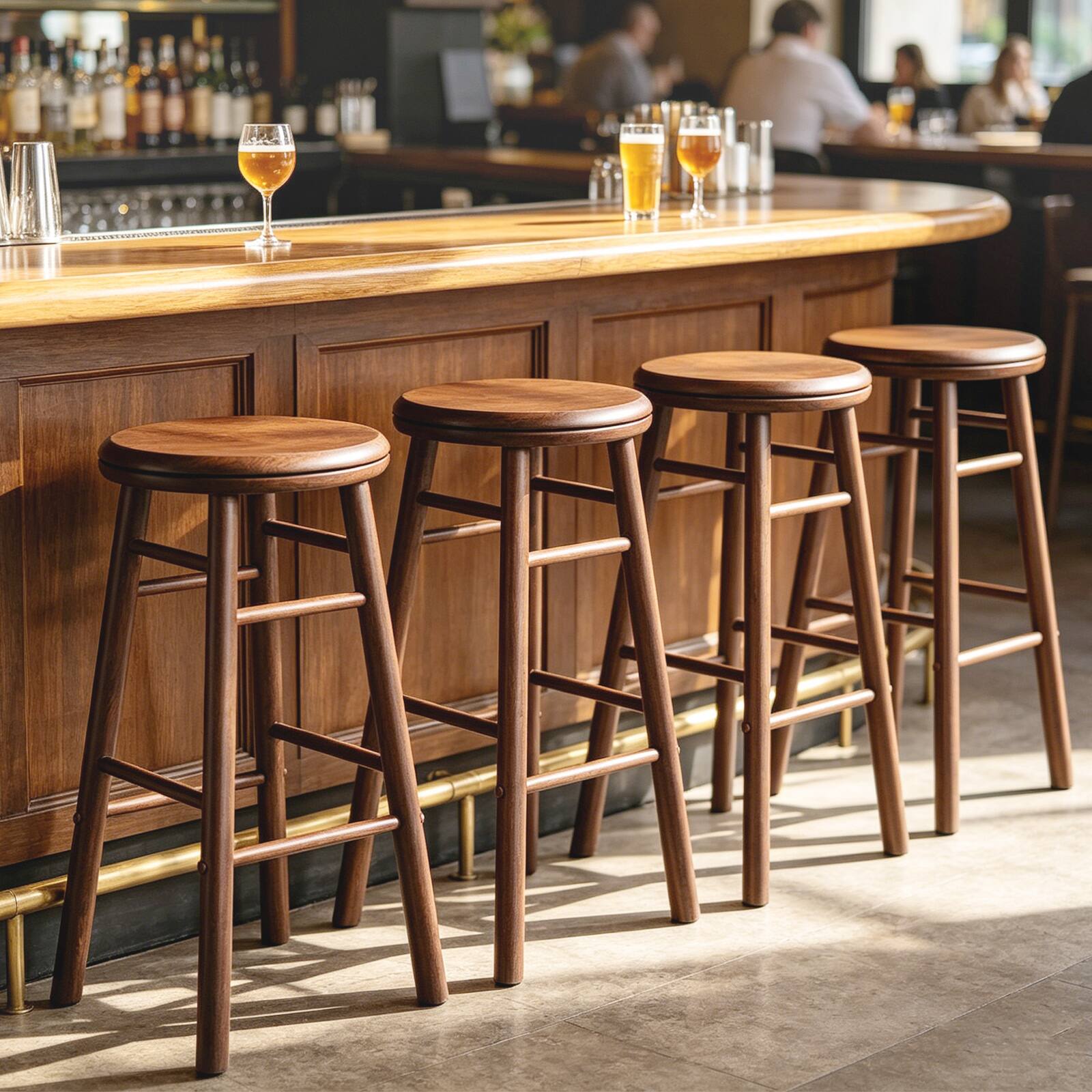 Alt View 5. Costway - Costway 24" Swivel Bar Stools Set of 2 with Backless Design, Footrests & Strong Crossbars - Walnut.
