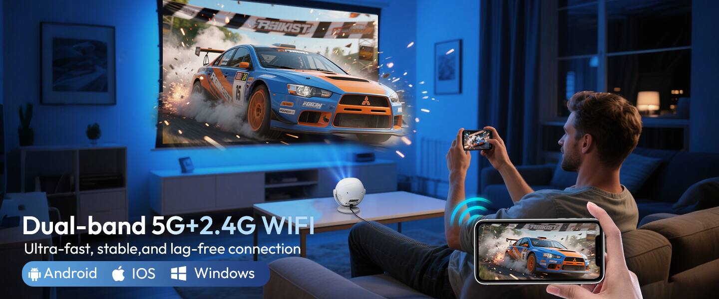 Xgody Gimbal A2 Portable LED Projector 12000 Lumens 720P HD 5G