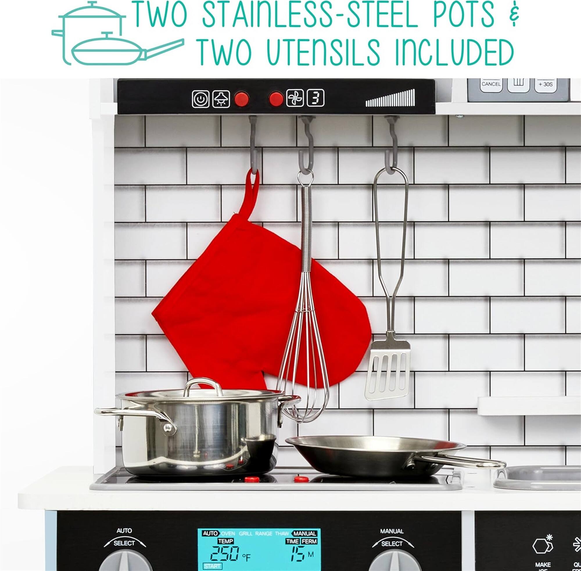 TWO STAINLESS-STEEL POTS TWO UTENSILS INCLUDED

AUTO OVEN GRILL RANGE THAW
MANUAL TEMP TIME FERM
250°F 15 M
START
MANUAL SELECT MAKE Q