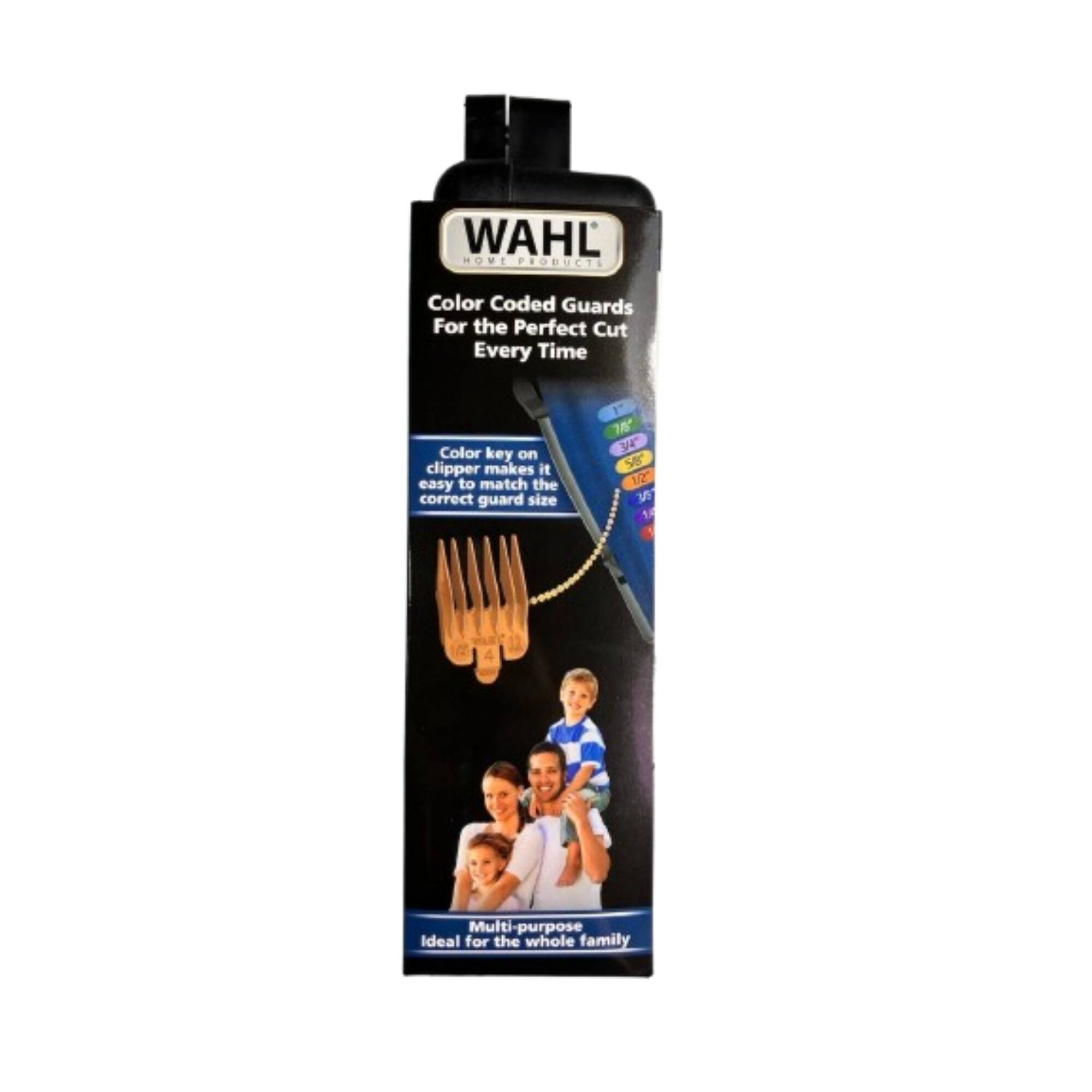 WAHL HOME PRODUCTS  
Color Coded Guards For the Perfect Cut Every Time  
Color key on clipper makes it easy to match the correct guard size  
Multi-purpose  
Ideal for the whole family