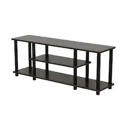 FurniFact - Dark Brown/Black 3-Tier TV Stand with Composite Wood and Plastic Poles - Brown Black