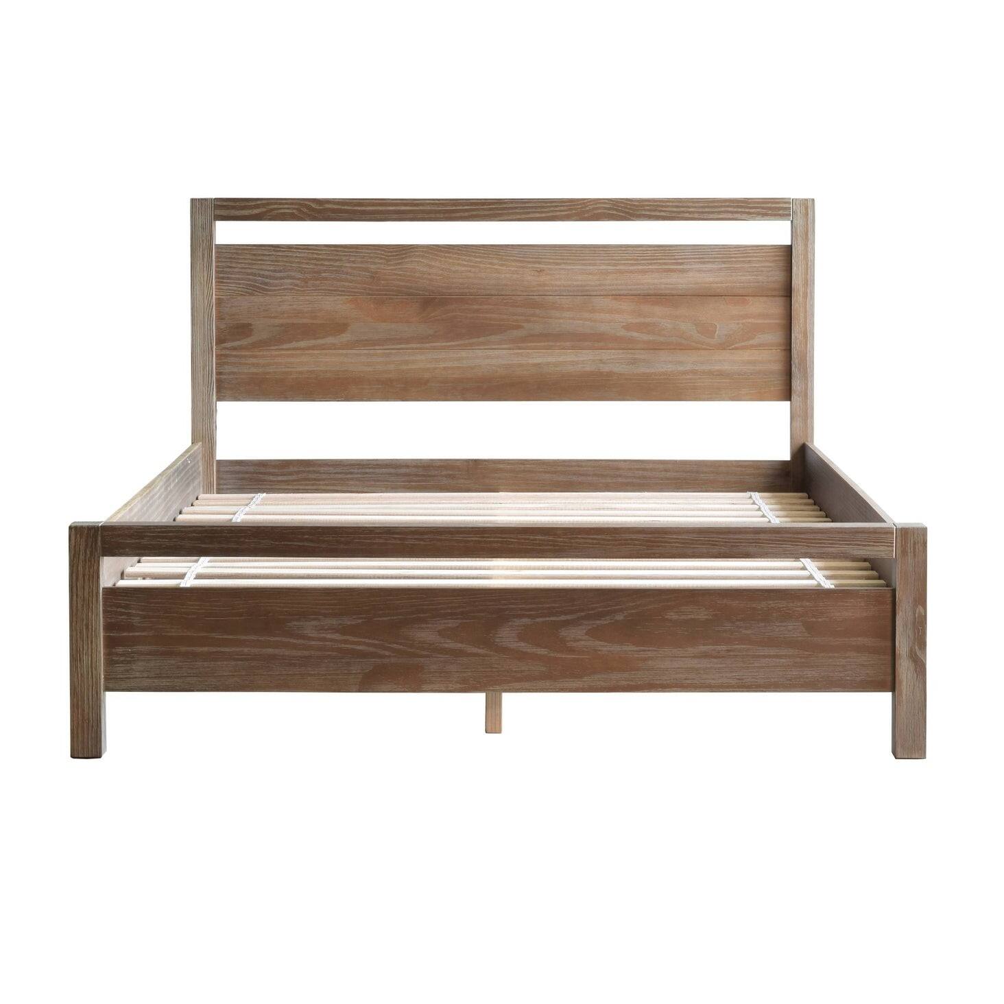 Angle. Hivvago - Queen Size FarmHouse Traditional Rustic Pine Platform Bed - Multicolor.