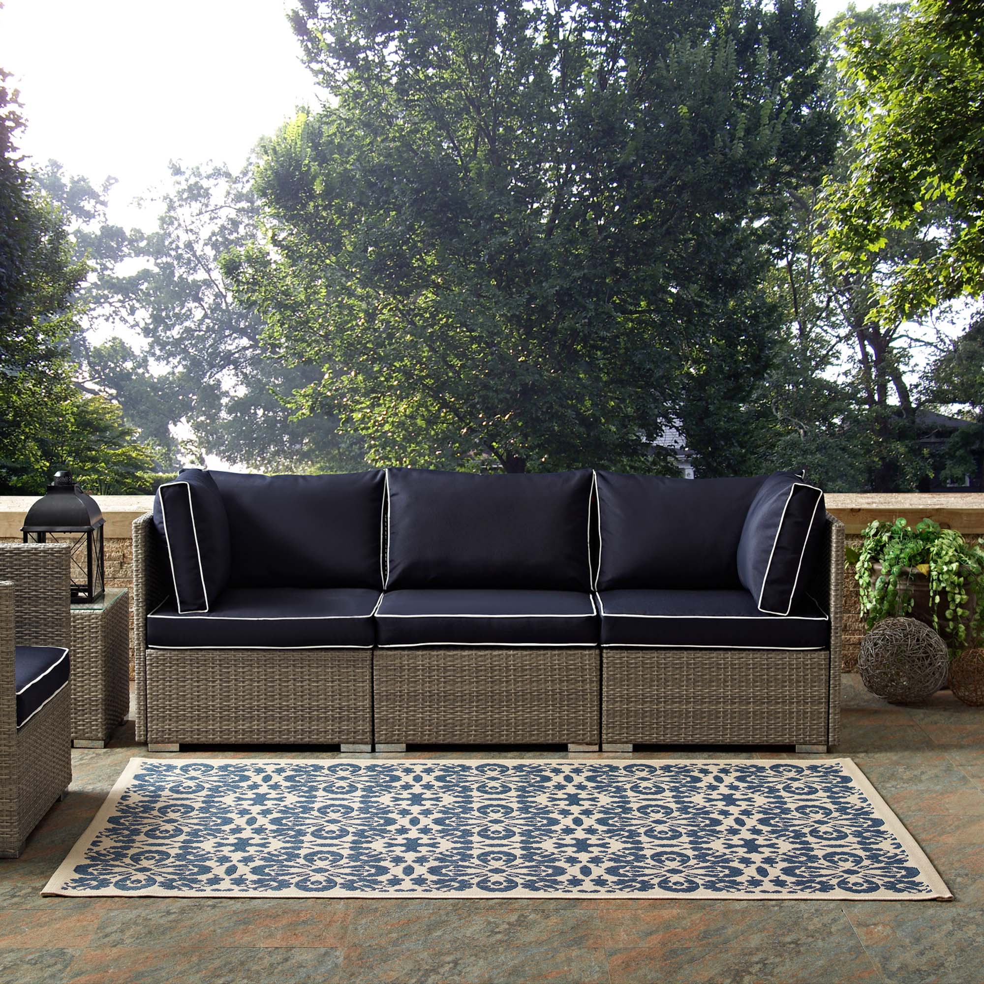 Alt View 1. Modway - Ariana Vintage Floral Trellis Indoor and Outdoor Area Rug - Blue and Beige.