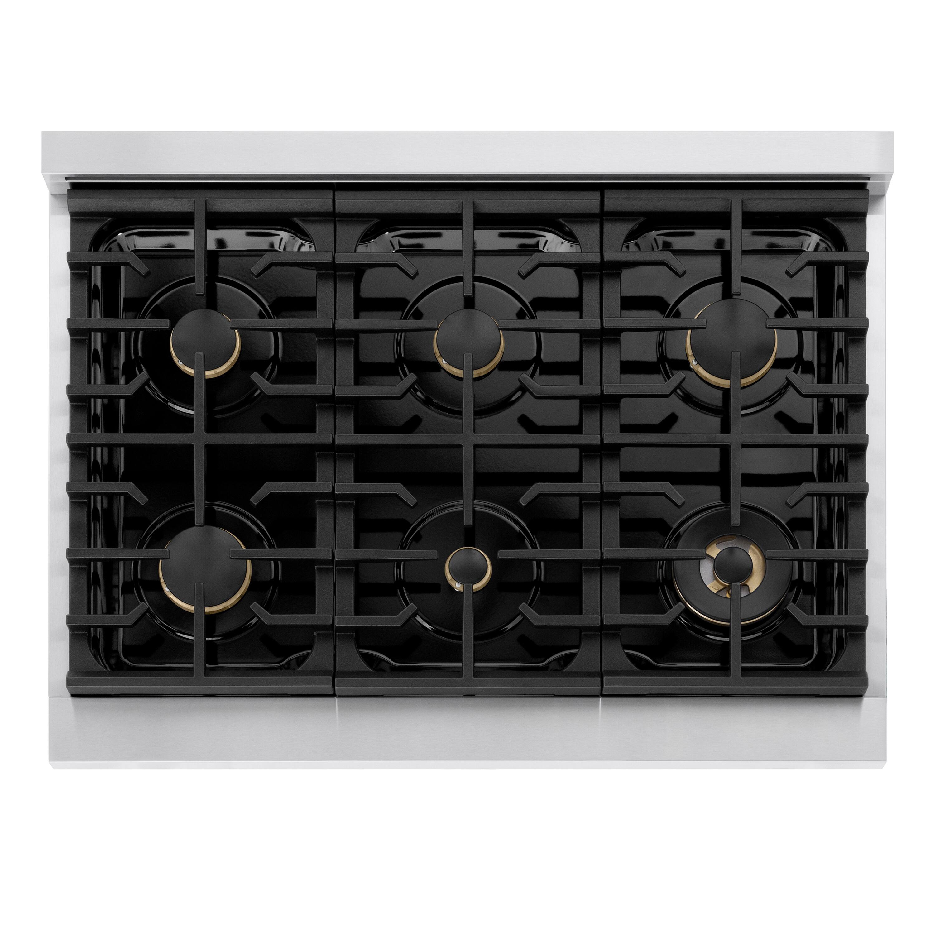 Alt View 8. ZLINE - Autograph 36 in. 5.2 cu. ft. Marino Dual Fuel Freestanding Range with 6 Gas Burner Cooktop with White & Bronze Accents - White Matte.