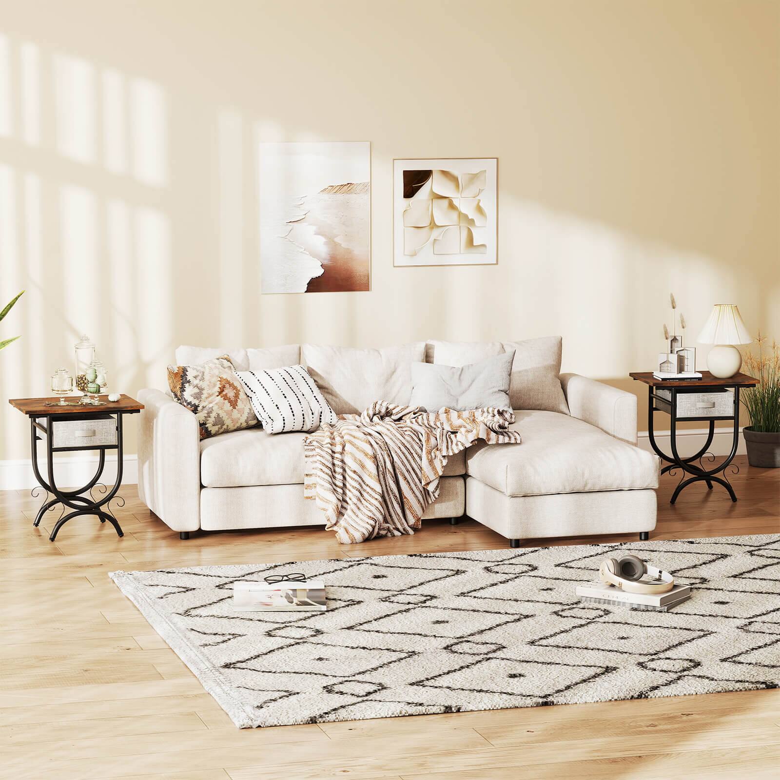 Alt View 1. Costway - Costway 2 PCS Side Table with Fabric Drawer Carved Metal Frame End Table Nightstand - Black,Gray.