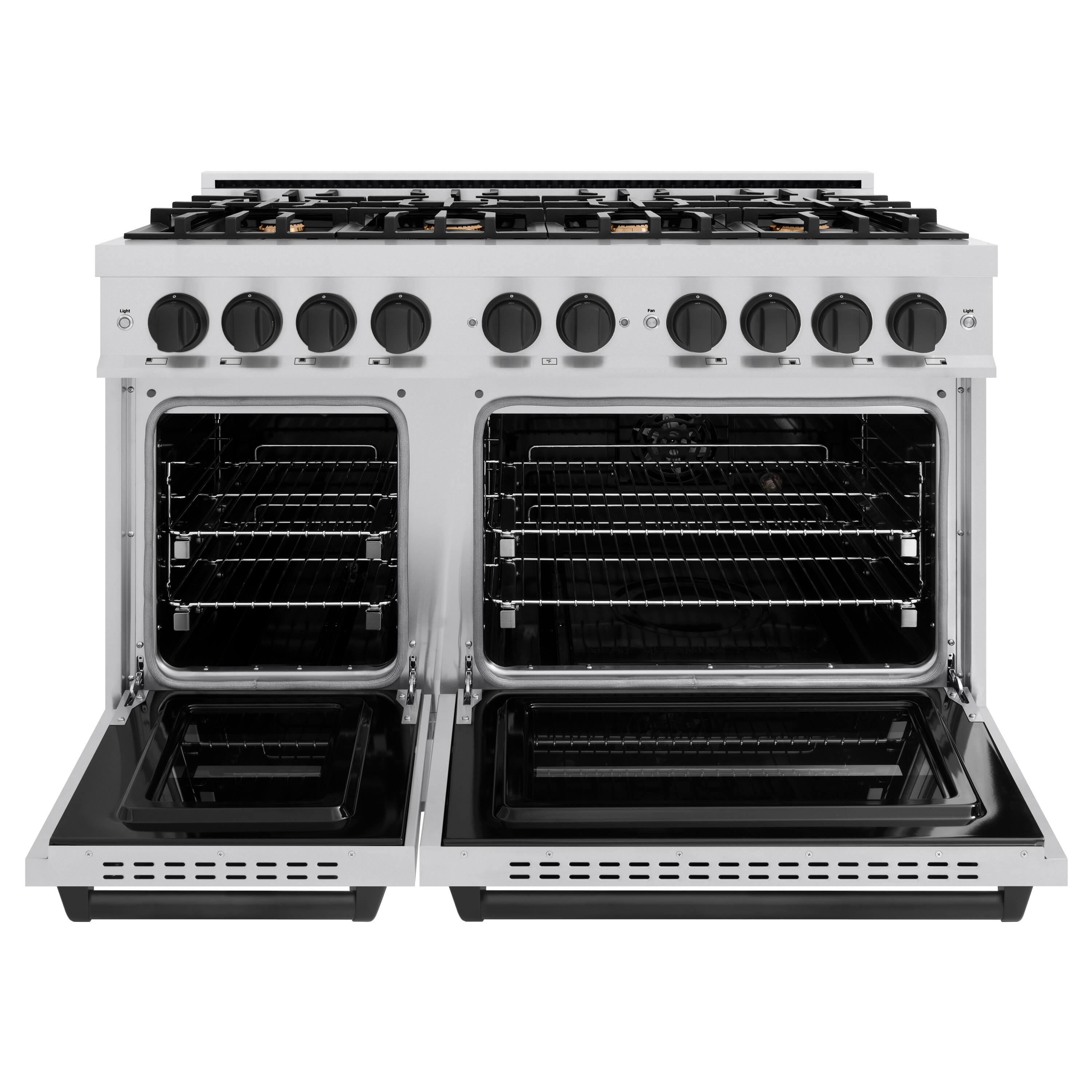 Angle. ZLINE - ZLINE Autograph Edition 48" Classic Gas Range w/ 8 Burners & Matte Black Accents (CGRZ-48-MB) - Stainless Steel.