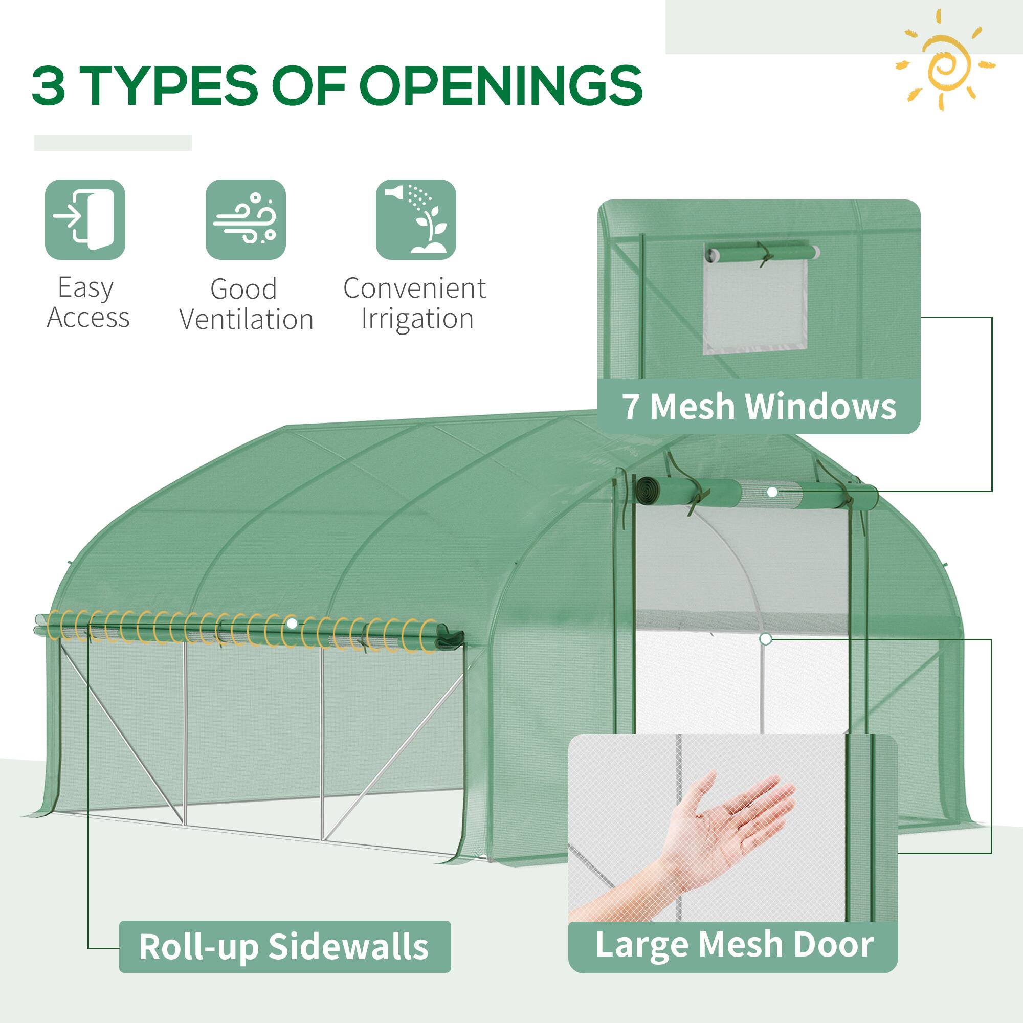 3 TYPES OF OPENINGS
Easy Access
Good Ventilation
Convenient Irrigation
7 Mesh Windows
Roll-up Sidewalls
Large Mesh Door