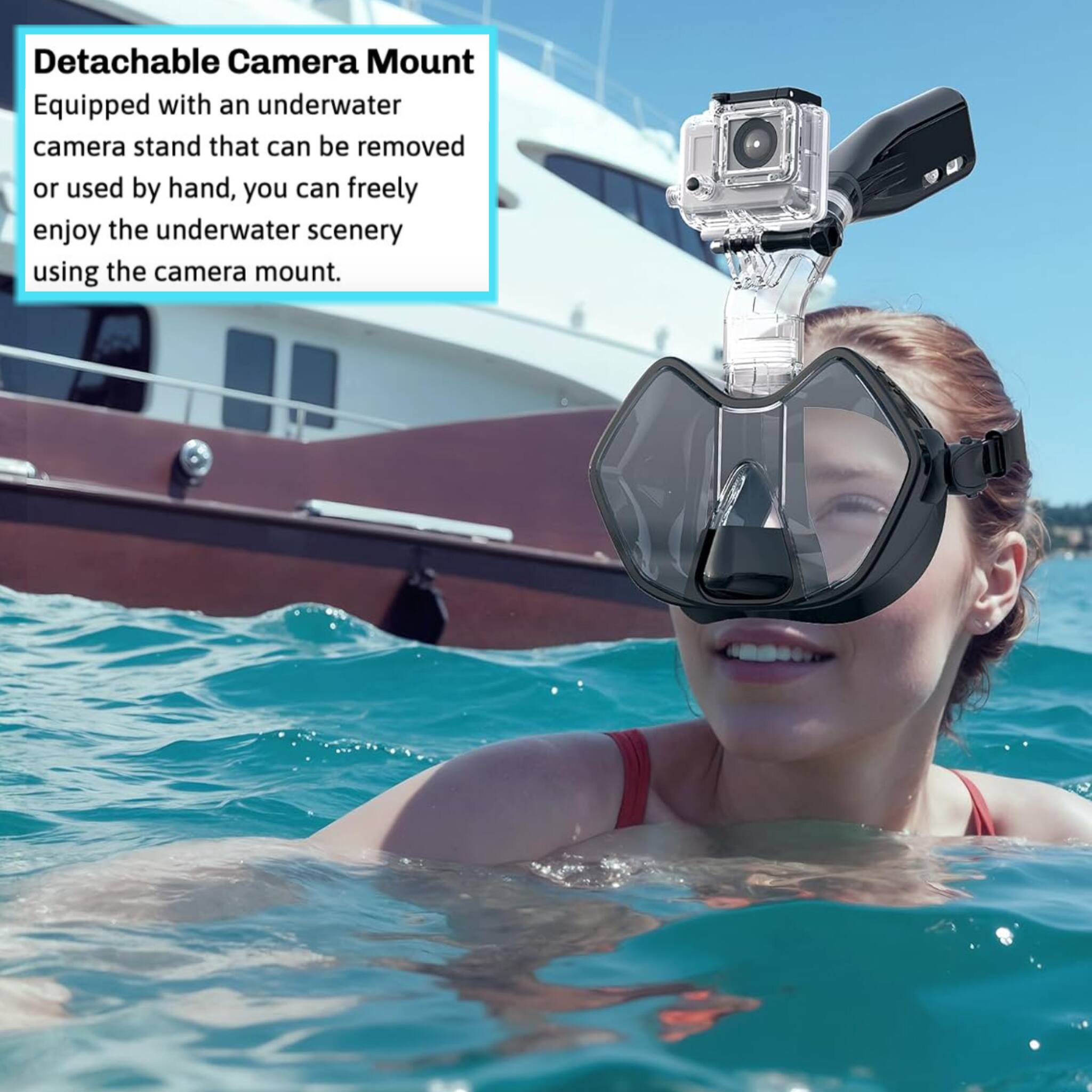Detachable Camera Mount

Equipped with an underwater camera stand that can be removed or used by hand, you can freely enjoy the underwater scenery using the camera mount.