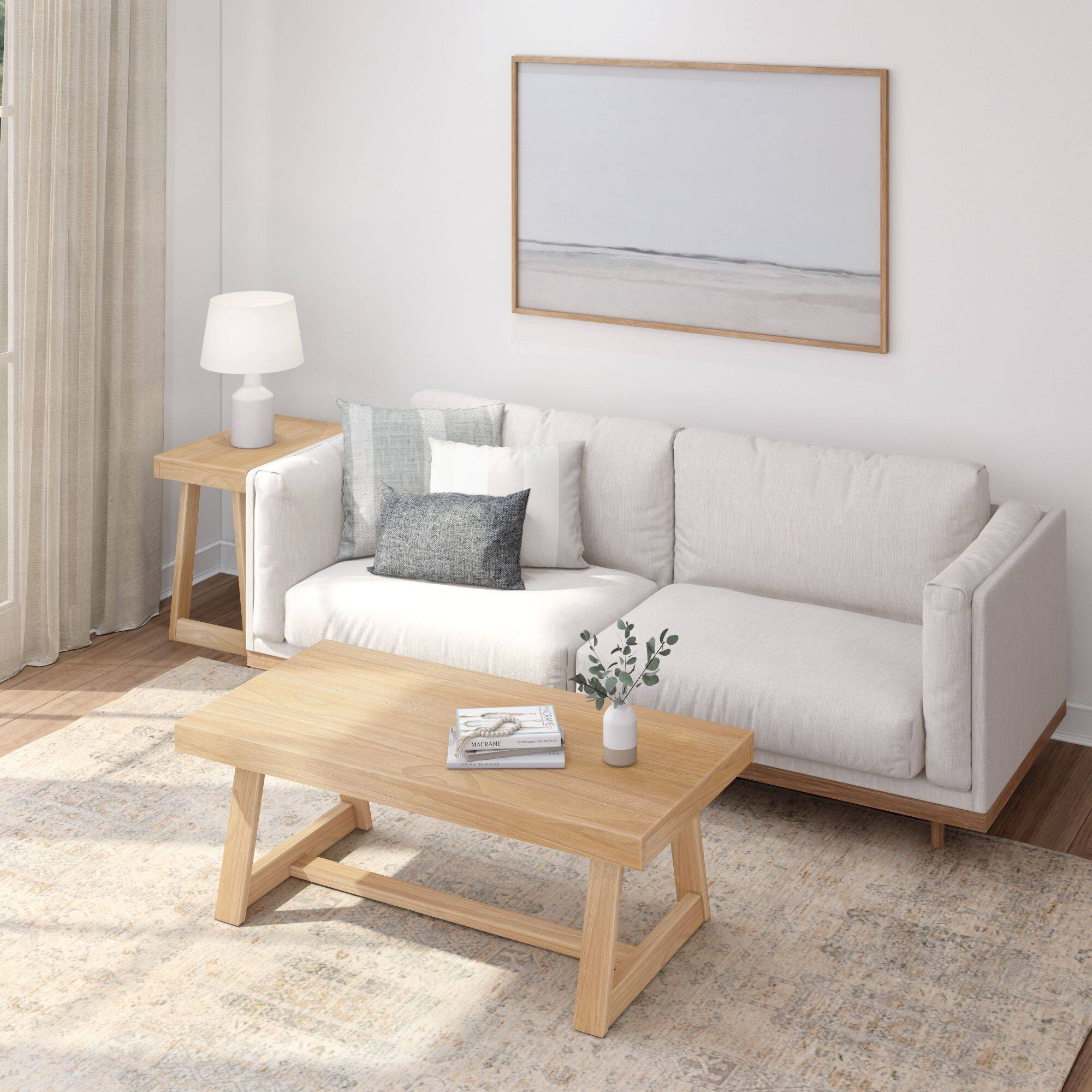 Alt View 4. Plank+Beam - Classic Rectangular Side Table (25in x 15in / 630mm x 375mm), Blonde Wirebrush - Blonde Wirebrush.