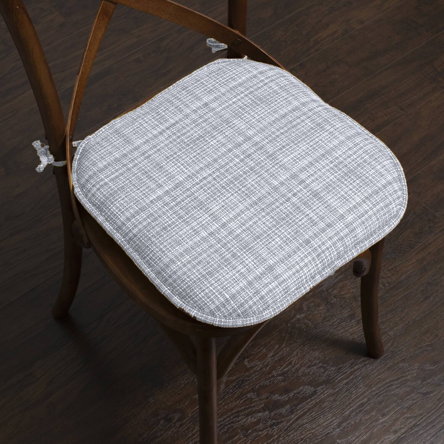 Back. Sweet Home Collection - Aria Memory Foam Non-Slip 16" x 16" Chair Cushion Pad with Ties, 4-Pack - Silver/Blue.