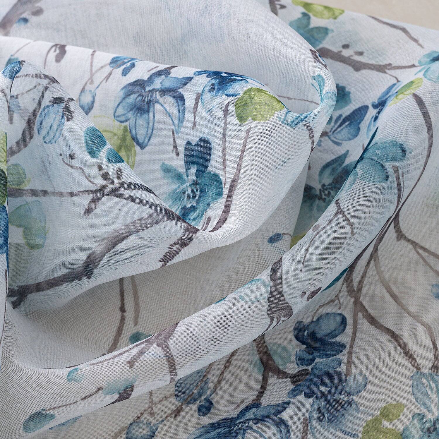 Back. Olivia Gray - Olivia Gray 100% Polyester 72 GSM Amelia Printed Doily Grommet Curtain Panel 54" x 84" Blue - Blue.