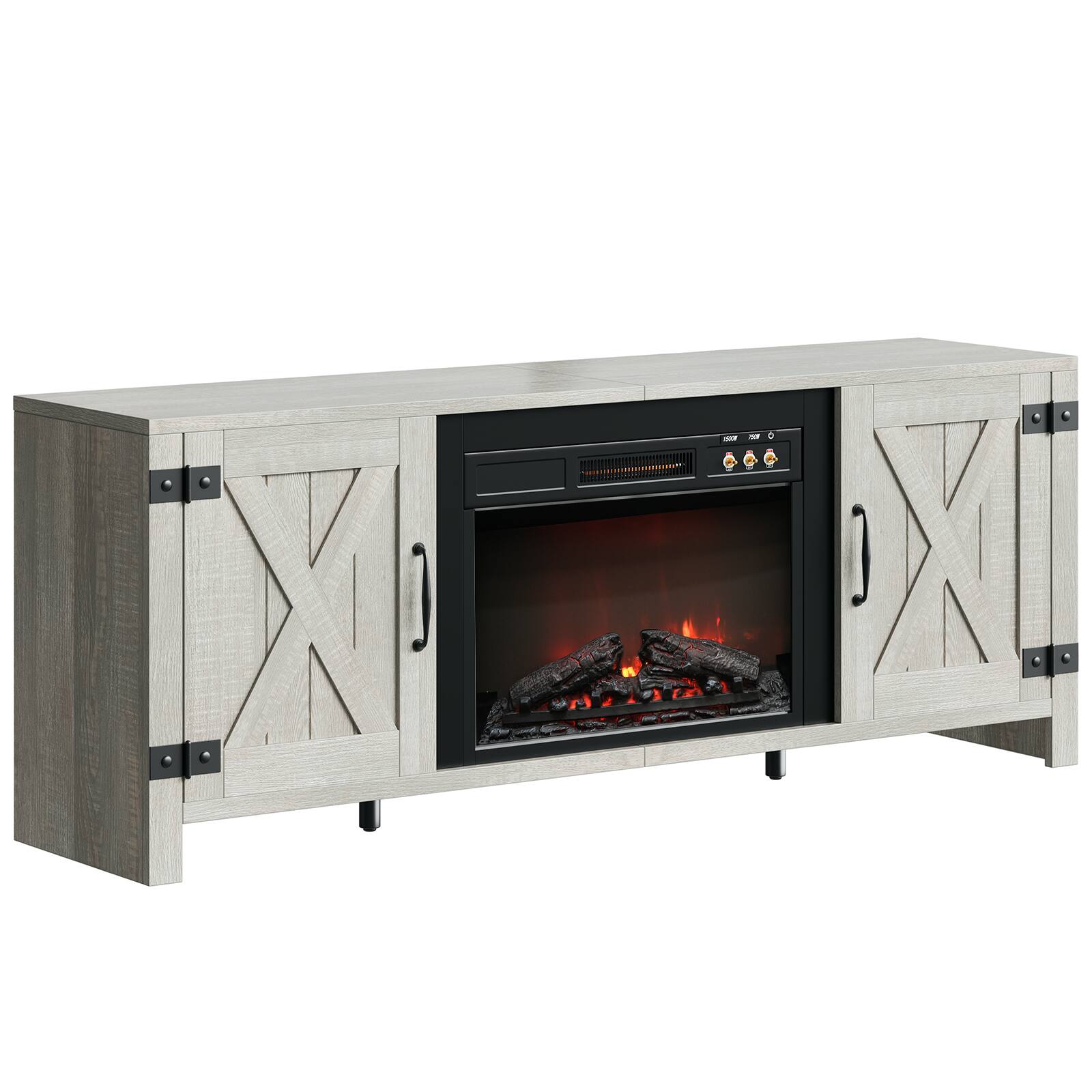 Angle. Bestier - Bestier 63" Fireplace TV Stand with Vintage Mechanical Buttons, Farmhouse Entertainment Center for 70" TVs - White.