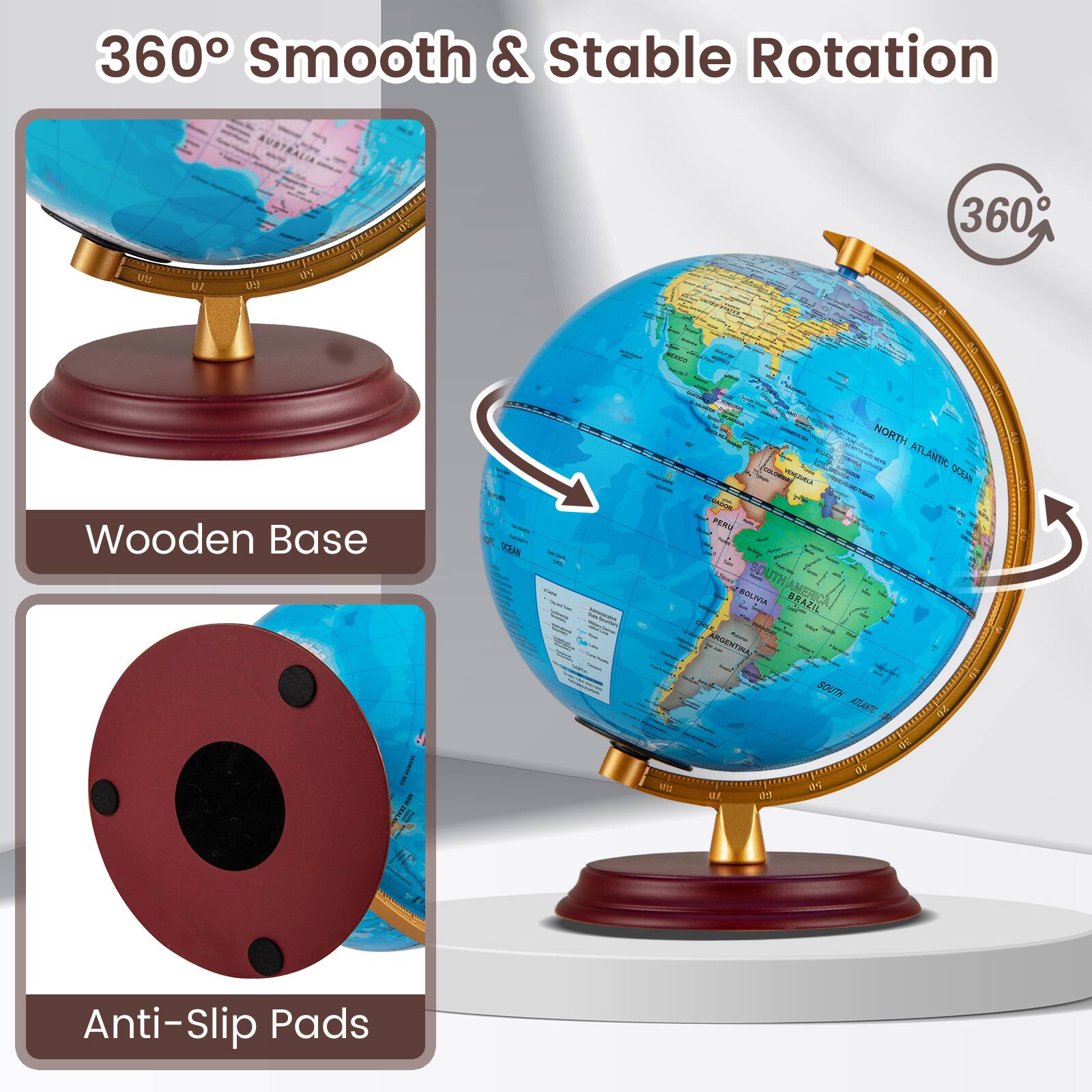 360° Smooth & Stable Rotation

Wooden Base

Anti-Slip Pads