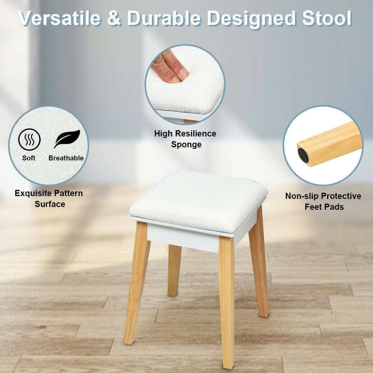 Versatile & Durable Designed Stool
Soft Breathable
High Resilience Sponge
Exquisite Pattern Surface
Non-slip Protective Feet Pads
