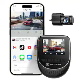 REDTIGER - A2 Dash Cam 2.5K Front &1080P Rear Dash Camera, G-Sensor, WIFI, Loop Recording - Black