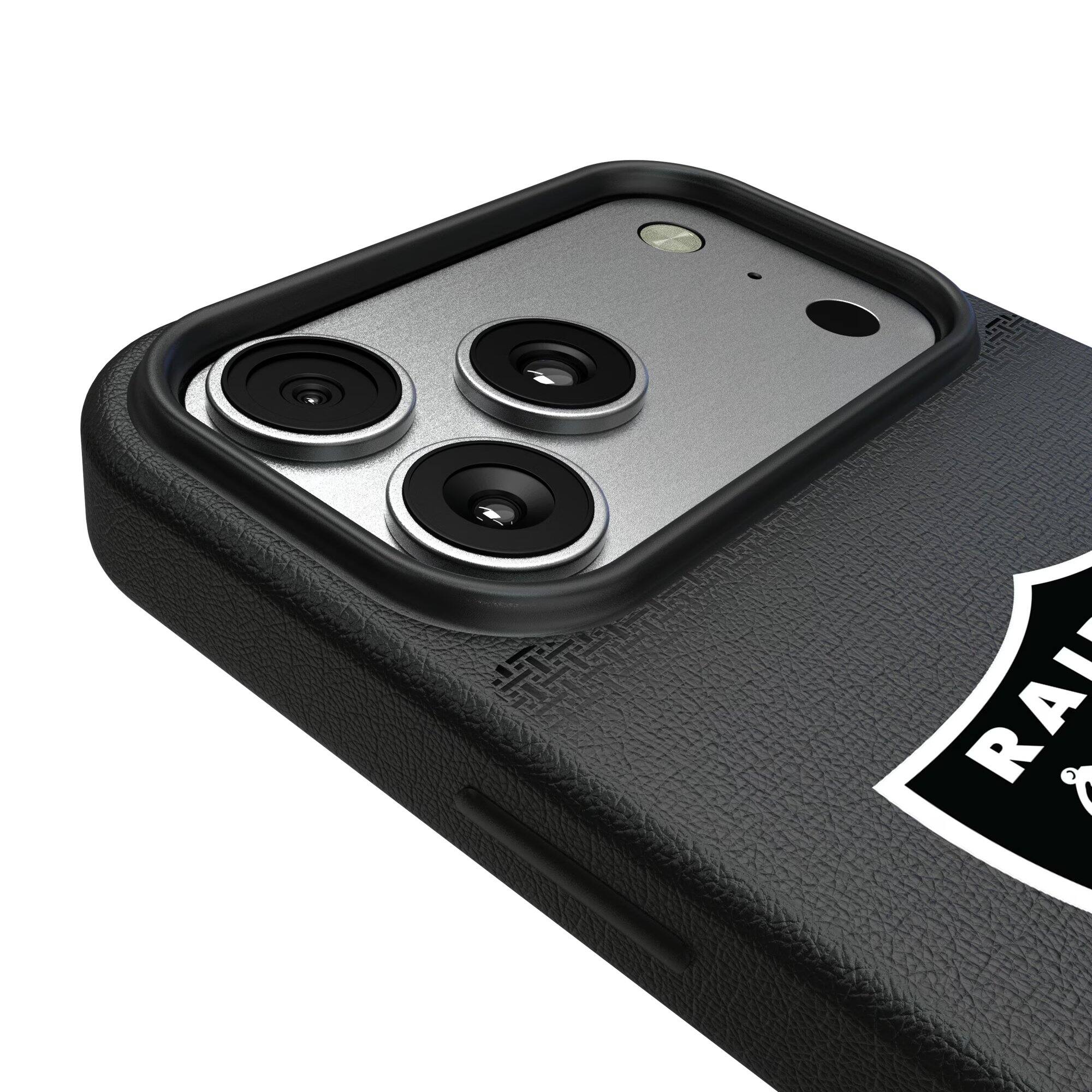 Alt View 2. Keyscaper - Las Vegas Raiders Linen Logo iPhone Magnetic Bump Case - 15 Plus - Black.
