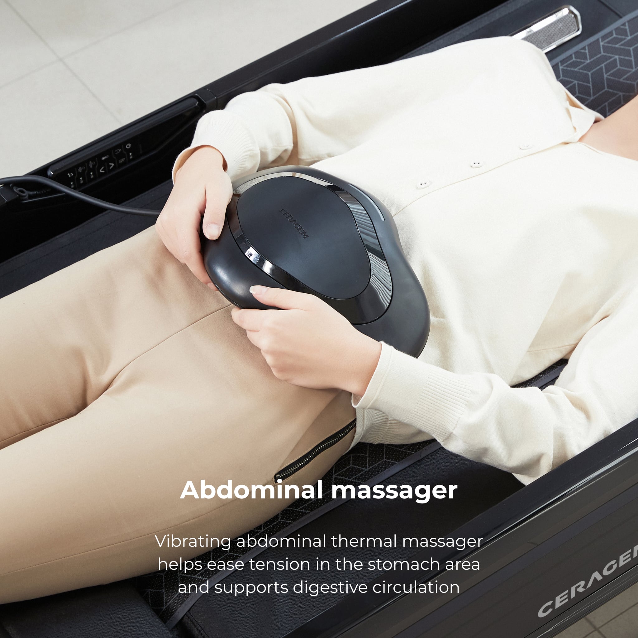 Abdominal massager Vibrating abdominal thermal massager helps ease tension in the stomach area and supports digestive circulation CERAGEI