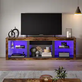 Bestier - 70 Inch Gaming TV Stand Entertainment Center for TVs up to 75 Inch with LED Lights and Adjustable Glass Shelves - Rustic Brown