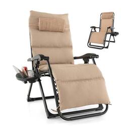 Hivvago - Zero Gravity Adjustable Lounge Chair Removable Cushion Cup Holder Tray - Tan