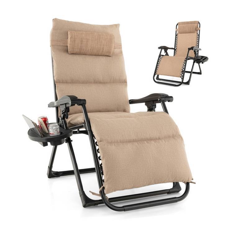 Front. Hivvago - Tan Zero Gravity Adjustable Lounge Chair Removable Cushion Cup Holder Tray - Tan.