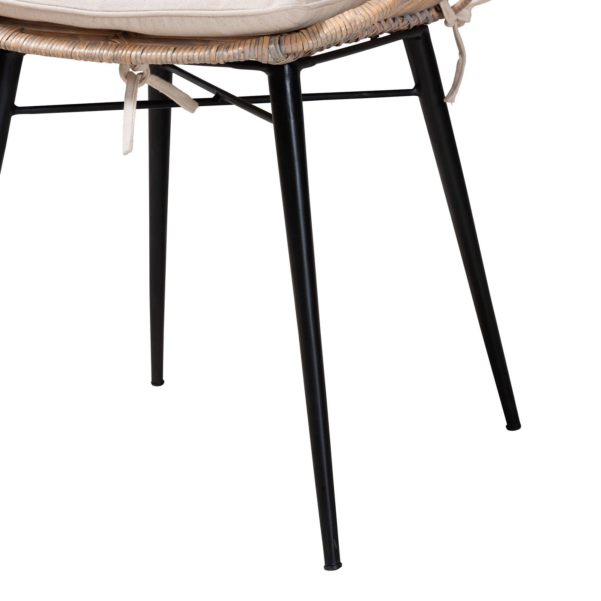 Alt View 1. bali & pari - Brenna Modern Bohemian Rattan and Metal 2-Piece Dining Chair Set - Greywash/Natural Brown/White.