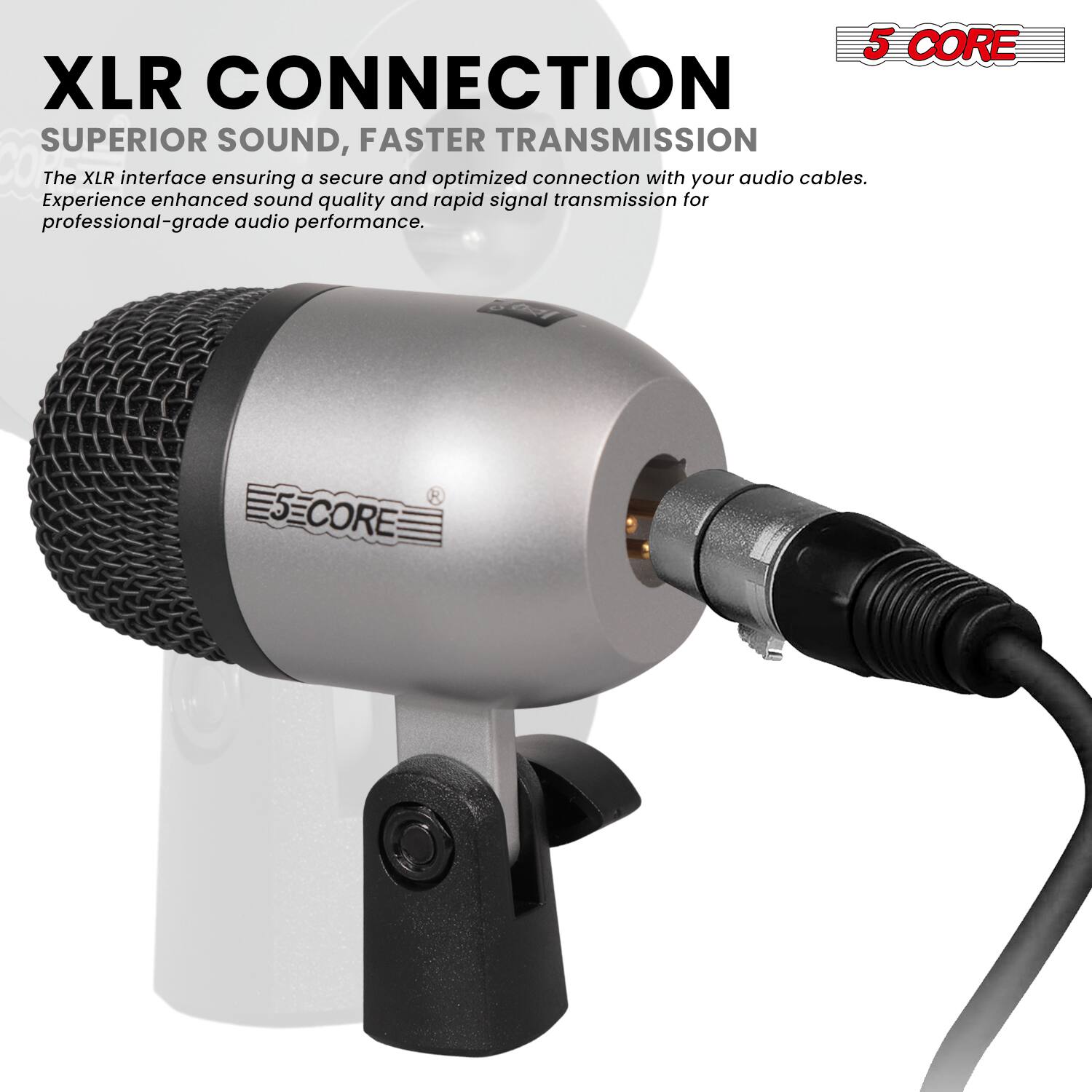 XLR CONNECTION  
SUPERIOR SOUND, FASTER TRANSMISSION  

The XLR interface ensuring a secure and optimized connection with your audio cables. Experience enhanced sound quality and rapid signal transmission for professional-grade audio performance.  

5 CORE