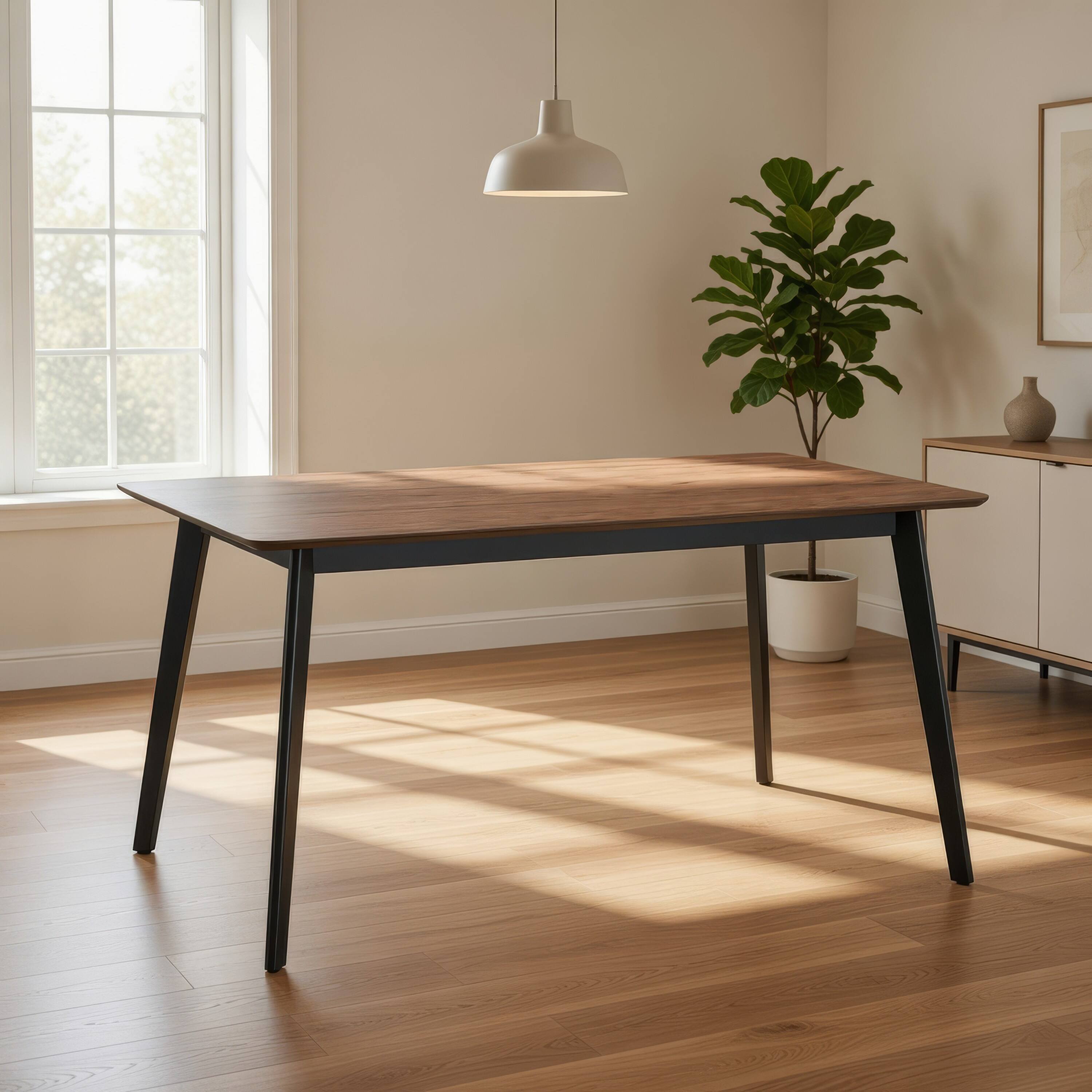 Alt View 7. Manhattan Lane - Bery Dining Table, 59 Inch Rectangular Brown Top, Scandinavian Black - Walnut Brown, Black.