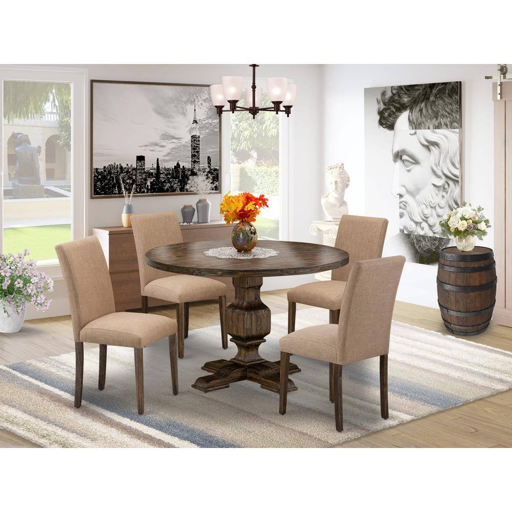 Angle. East West Furniture - East West Furniture 5 Piece Mid Century Modern Dining Set Includes a Dining Table and 4 Light Sable Linen Fabric Dining - Multi-Color.