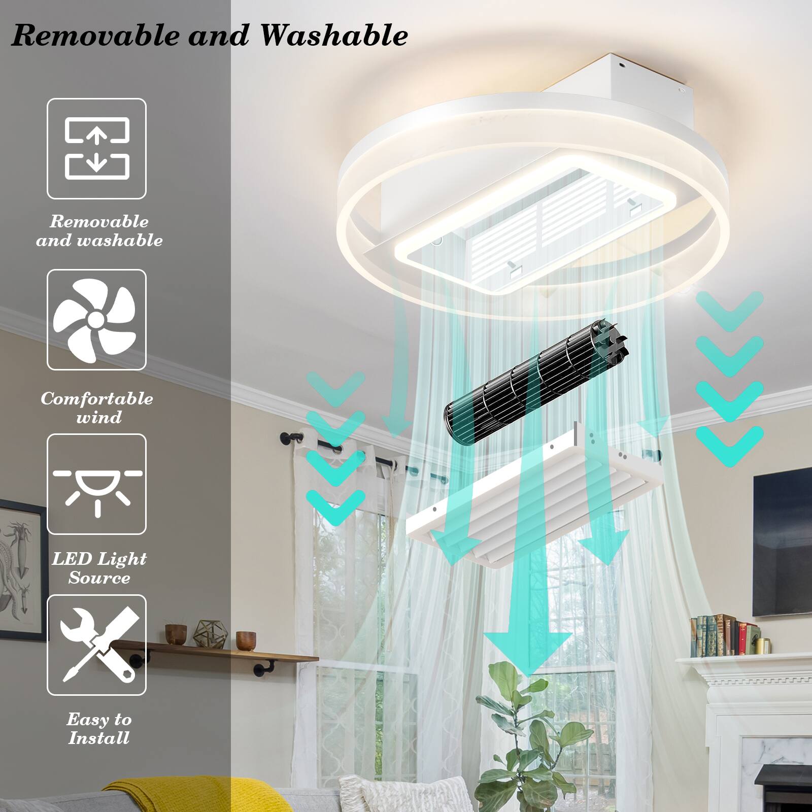- Removable and Washable
- Comfortable wind
- LED Light Source
- Easy to Install