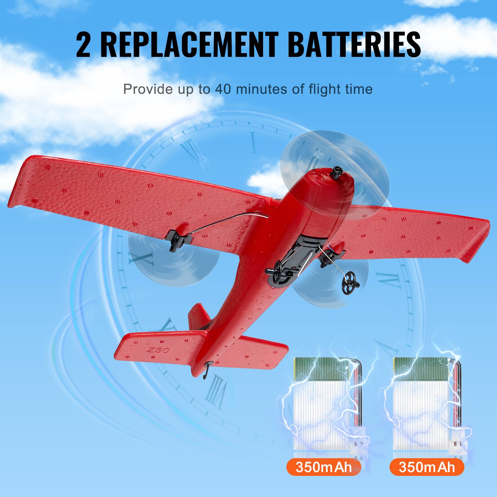 2 REPLACEMENT BATTERIES  
Provide up to 40 minutes of flight time  

350mAh  
350mAh