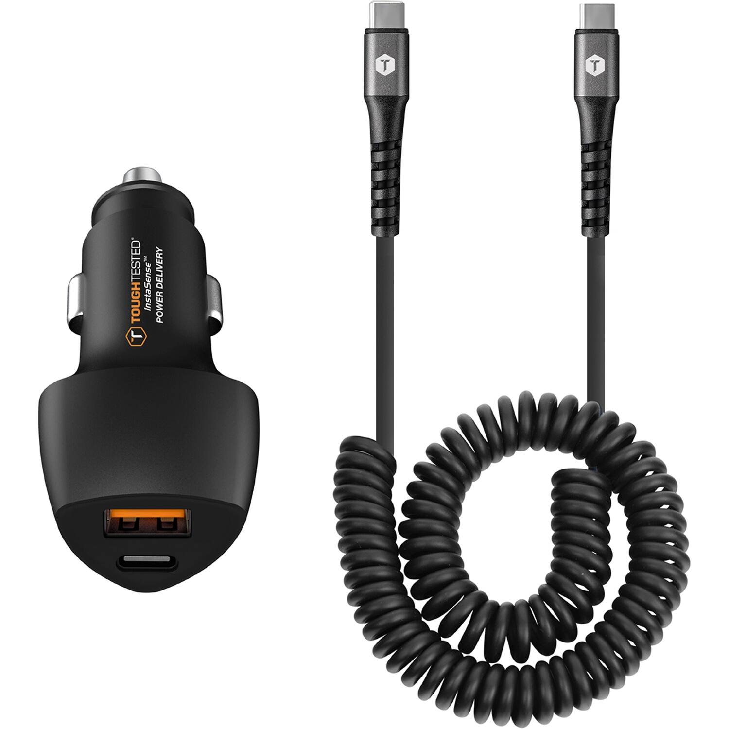 Front. ToughTested - 20W 6' Vehicle Charger - Black.
