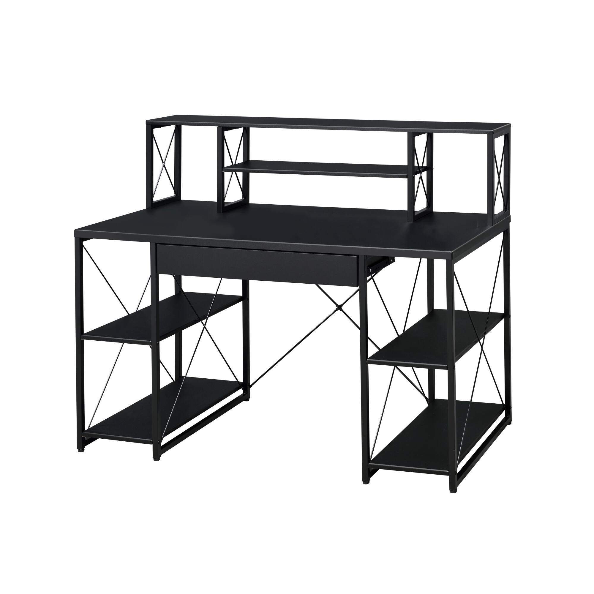 Left. GOODSILO - All-Purpose Writing Desk with Storage Drawer and Open Compartments for Home Office Use - Black.