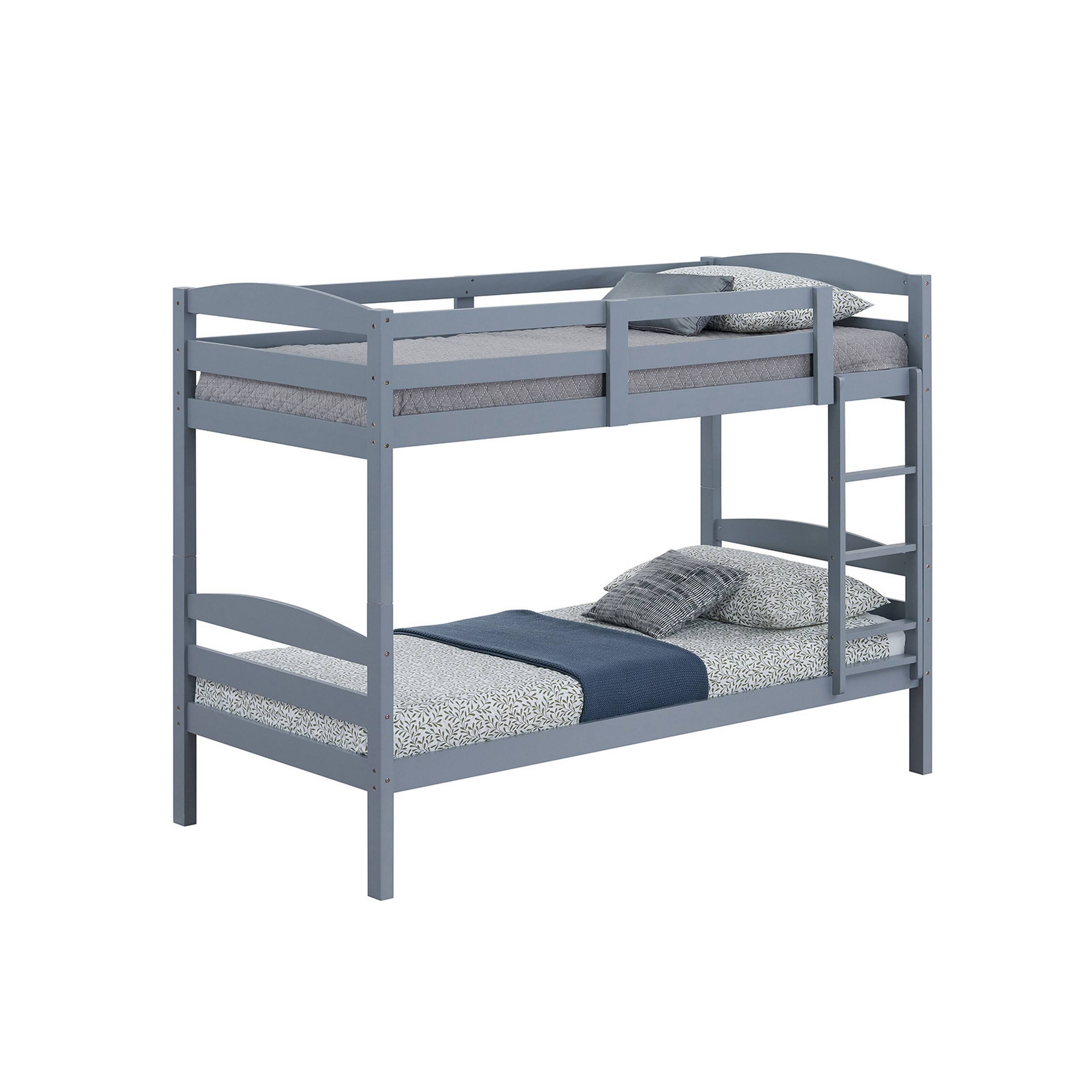 Front. Manhattan Lane - Sifa Twin Bunk Bed, Convenient Ladder, Arch Slat Design, Gray Solid Wood - Gray.