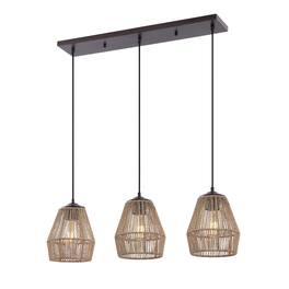 Jonathan Y - Ibiza Island 30" 3-Light Woven Rope/Metal Bohemian Coastal LED Linear Pendant, Oil Rubbed Bronze/Natural - Oil-Rubbed Bronze