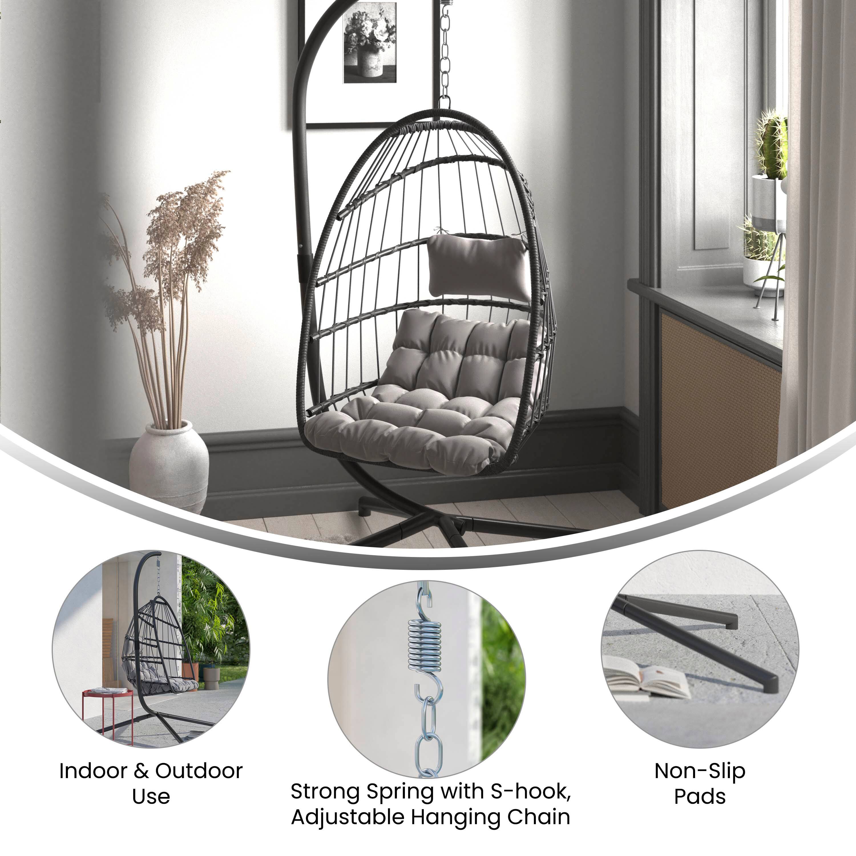 Indoor & Outdoor Use  
Strong Spring with S-hook, Adjustable Hanging Chain  
Non-Slip Pads